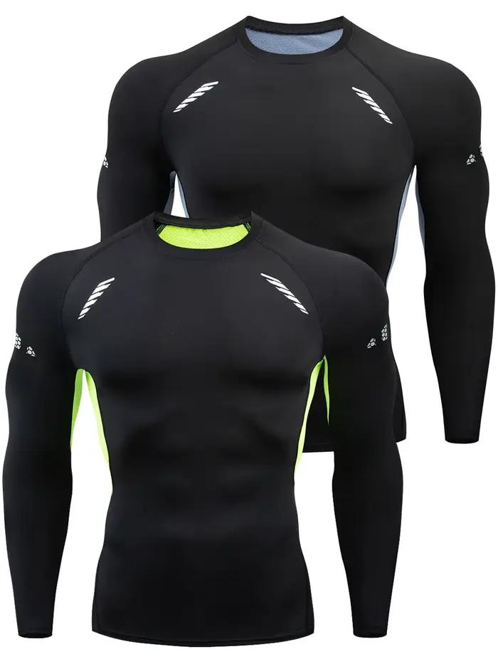 Chemises de Compression solides pour hommes, manches longues, athlétique, évacuant l'humidité, couch