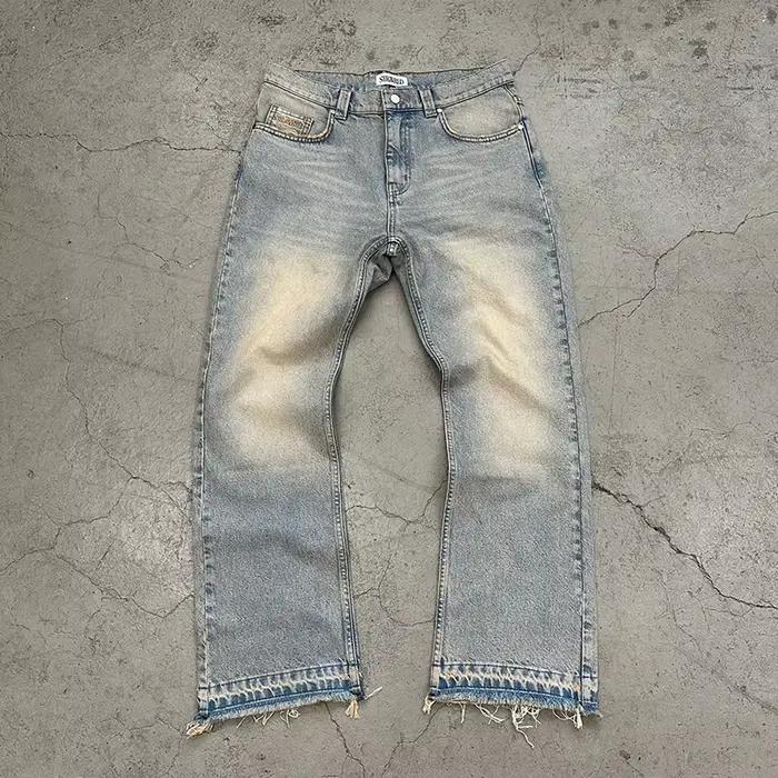 Jean unisexe coupe droite délavé style décontracté streetwear, effet vieilli rétro, nouvelle collect