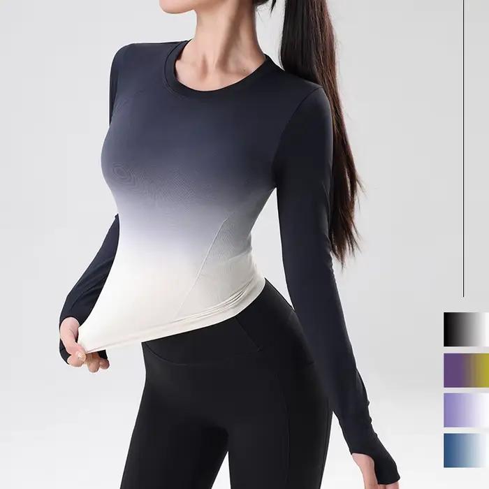 Haut manches longues femme yoga teinture suspendue - T-shirt course sport fitness et gymnastique
