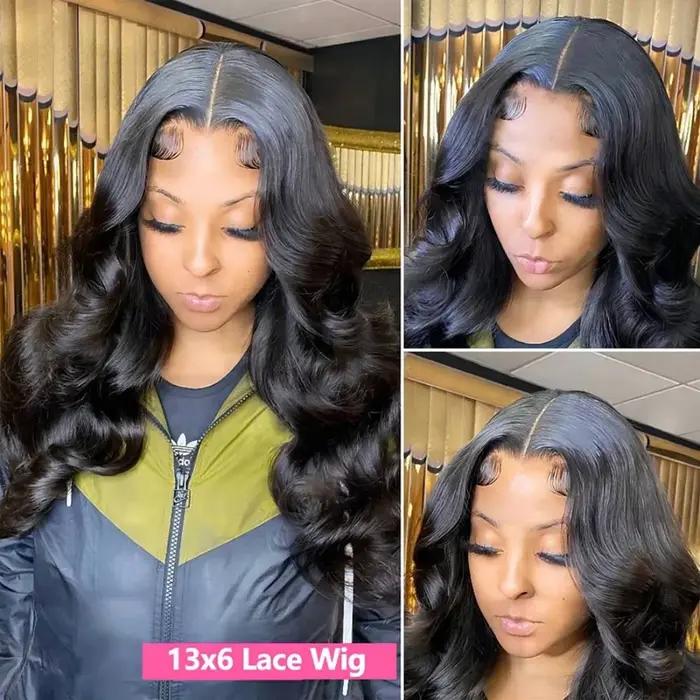 Perruque Full Lace Wig Body Wave Brésilienne Naturelle, 34 Pouces, Pre-Plucked, Transparent, Bling,
