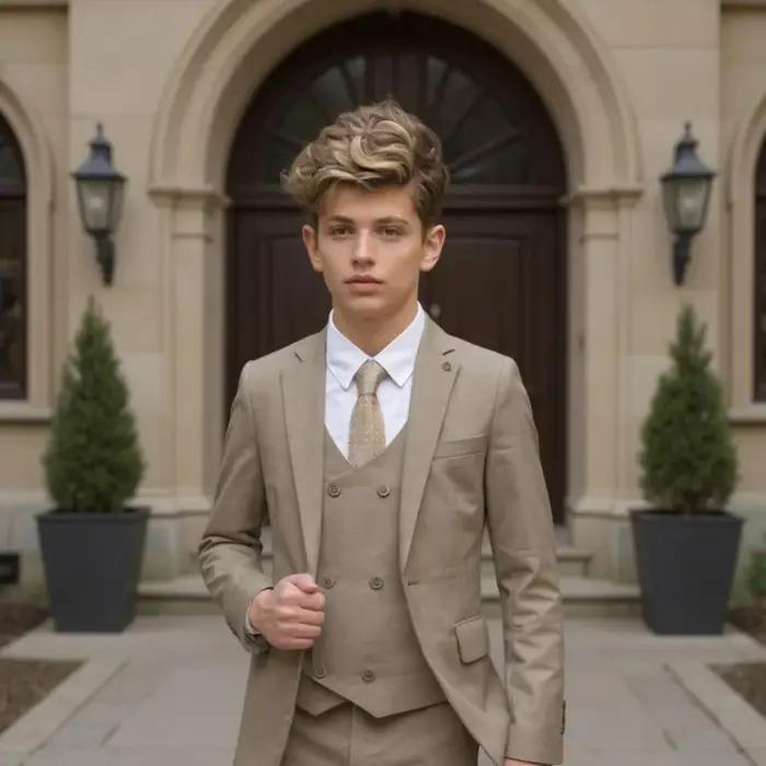 Costume pour garçons, smoking de mariage formel, Blazer à revers, pantalon, gilet, coupe cintrée, en