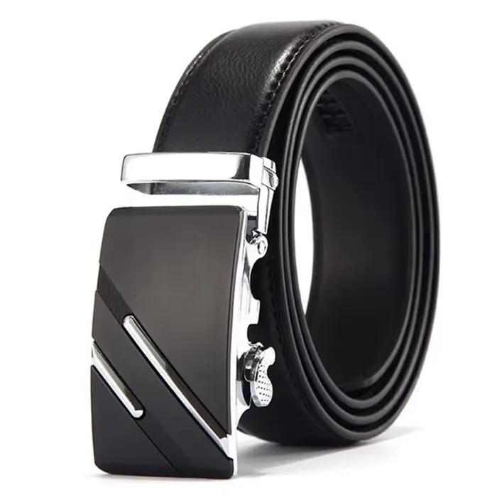 Ceinture en cuir PU pour hommes d'affaires, véritable marque de luxe, structure en métal, haute qual