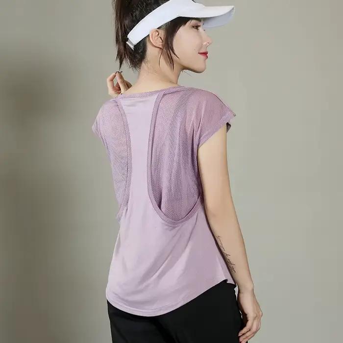 Tshirt sportif pour femme fitness manches courtes yoga musculation gym course pied activité physique entretien confort maximal