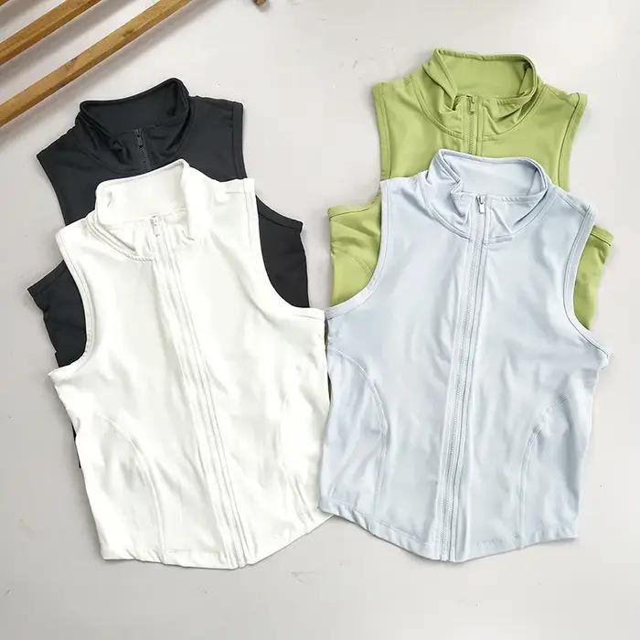 Gilet d'entraînement zippé, haut sans manches à séchage rapide pour la gym, la course et le yoga, vê