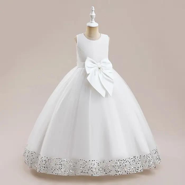 Robe princesse de demoiselle d'honneur à paillettes moelleuses pour filles, avec nœud élégant, rose,