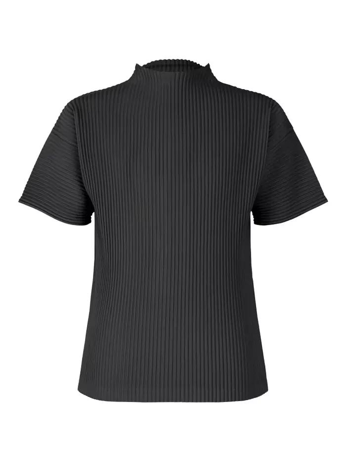 Vêtements plissés Miyake, t-shirt à manches courtes pour homme, haut à col roulé noir tendance