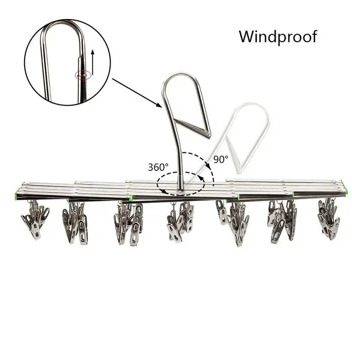 Support de séchage pliant avec 35/20 Clips, en acier inoxydable, coupe-vent, pour sous-vêtements, ch