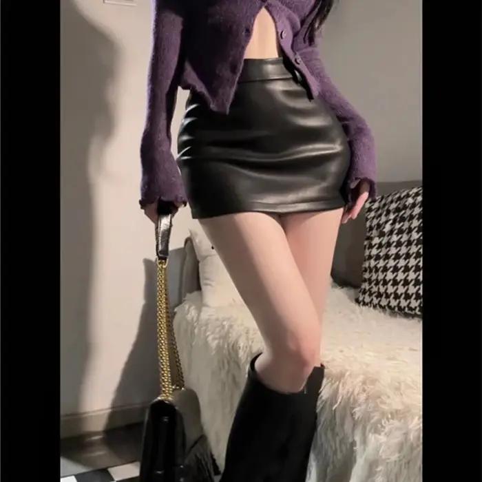 Cuir mat mince Mini Sexy mode PU chaud court taille haute jupe coréenne discothèque Streetwear noir