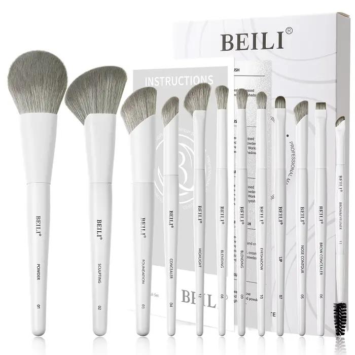 BEILI – ensemble de pinceaux de maquillage professionnels végétaliens, 12 pièces, maïs, bambou, soie