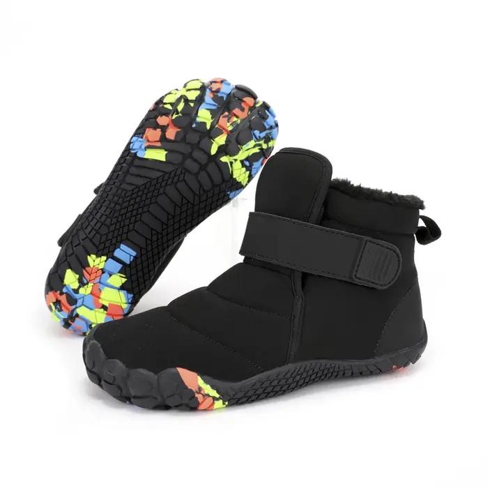 Chaussures de neige pieds nus à bout large pour enfants, bottes d'hiver chaudes en peluche pour garç