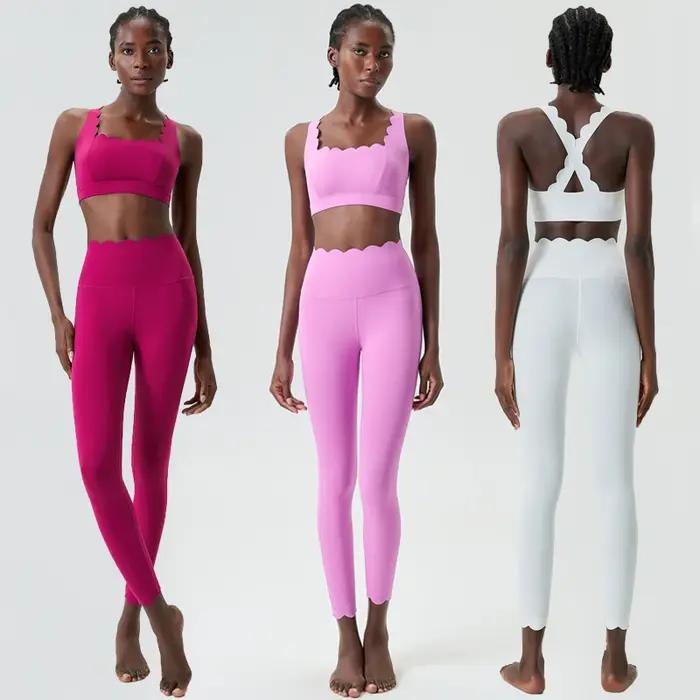 Costume de gymnastique deux pièces pour femmes, couleur unie, ensemble de Yoga, Fitness, Super Stret