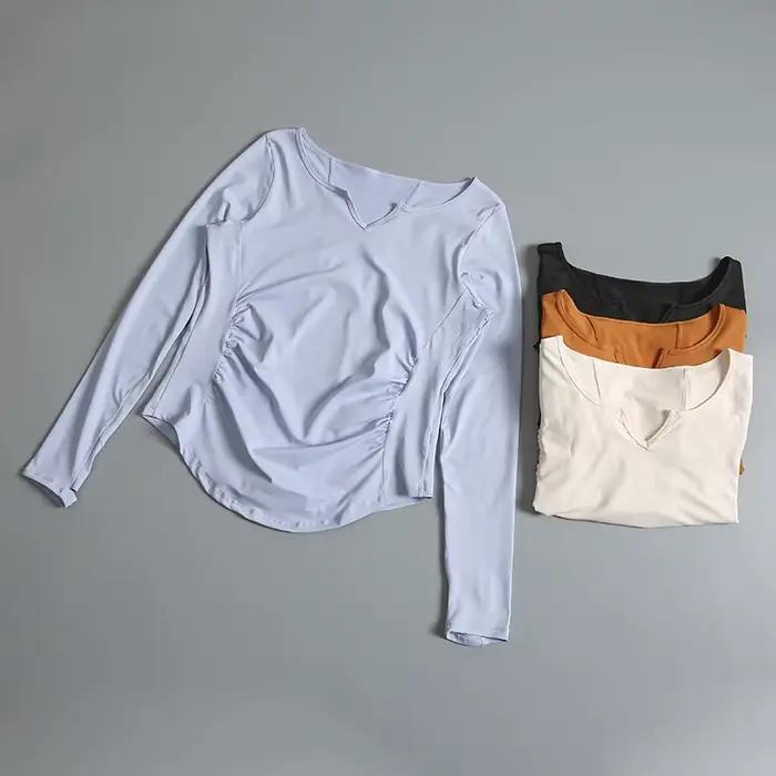Haut de sport pour femmes vêtements de yoga fitness séchage rapide manches longues col en V printemps été pilates activité physique occasionnels