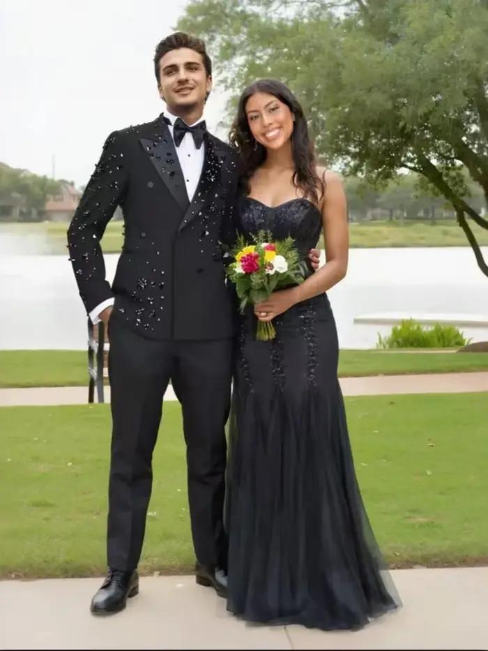 Costume Homme Noir Opulent en Cristal 2 Pièces – Ensemble Mariage et Cérémonie Grande Taille – Coupe