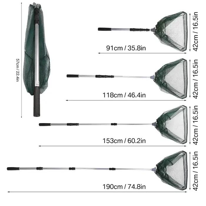 190cm 92cm 55cm filet d'atterrissage télescopique pliant canne à pêche extensible mouche carpe cours