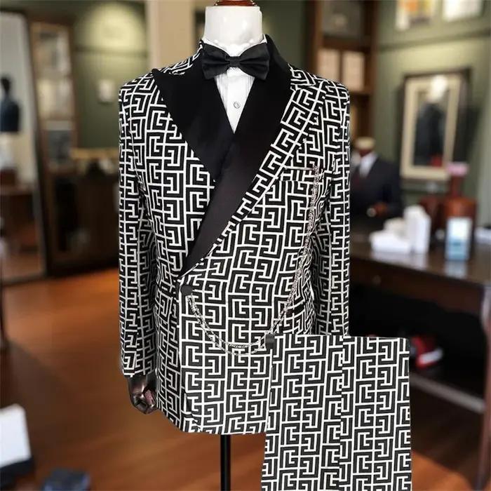 Costumes à carreaux pour hommes, coupe cintrée, 2 pièces, smoking de mariage de luxe, bal formel, mo