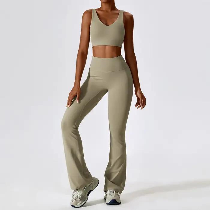 Ensemble survêtement 2 pièces femme haut court manches longues leggings yoga gym