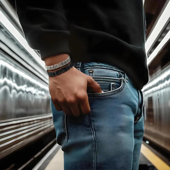 ARADOO – Bracelet en titane et acier pour hommes, chaîne à maillons à motif Crocodile, bijoux d'affa
