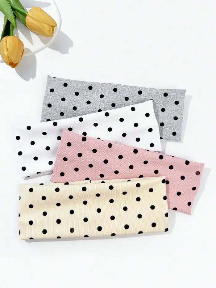 4 pièces/ensemble dames à pois imprimé large bord élastique bandeau de cheveux visage maquillage spo