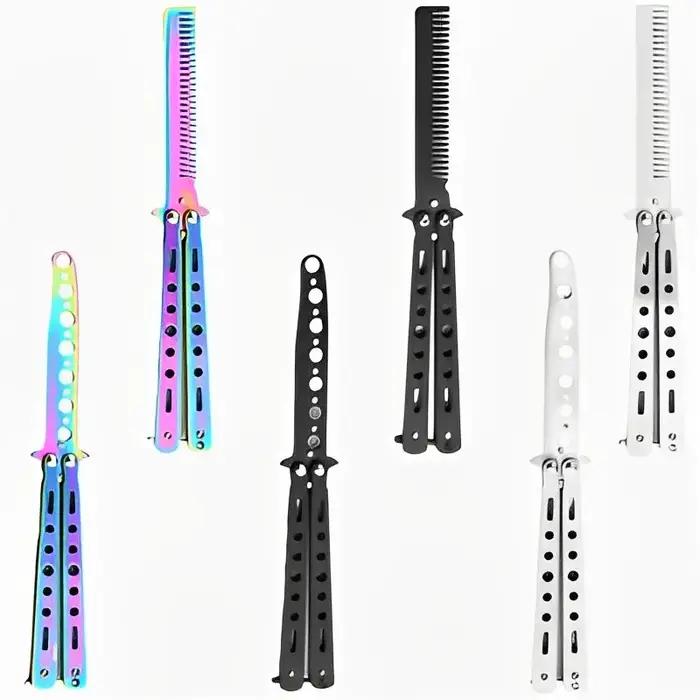 Peigne couteau papillon pliable en acier inoxydable, entraînement pratique, barbe, moustache, outil