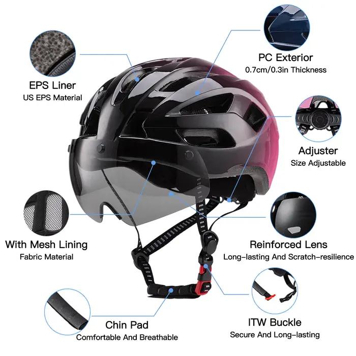 Casques de vélo pour femmes avec lunettes magnétiques et feu arrière LED pour vélos de route et VTT sécurité style aventures extérieures