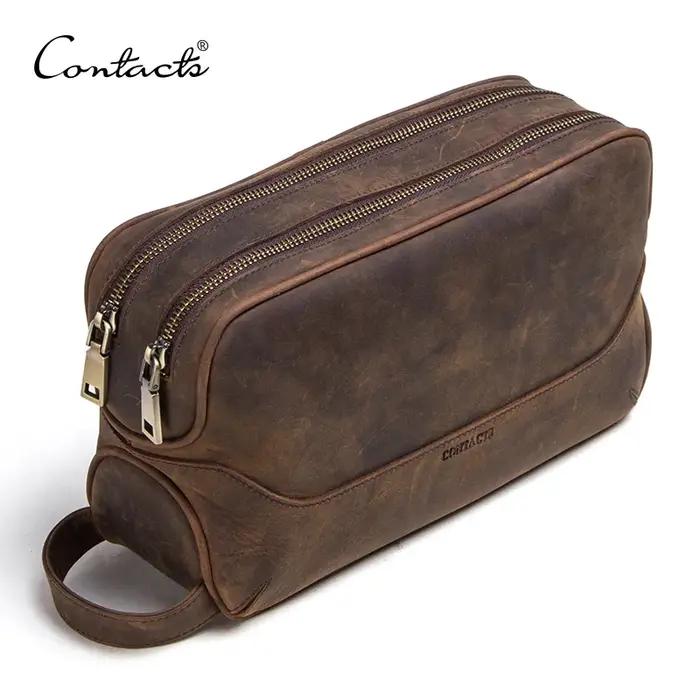CONTACT'S-Trousse de toilette en cuir véritable pour homme, trousses de toilette vintage, trousses d