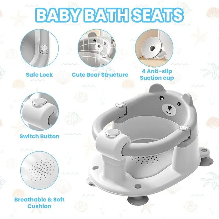 Siège de bain pour bébé de 6 mois, adorable chaise de bain antidérapante en forme d'ours pour bébé,