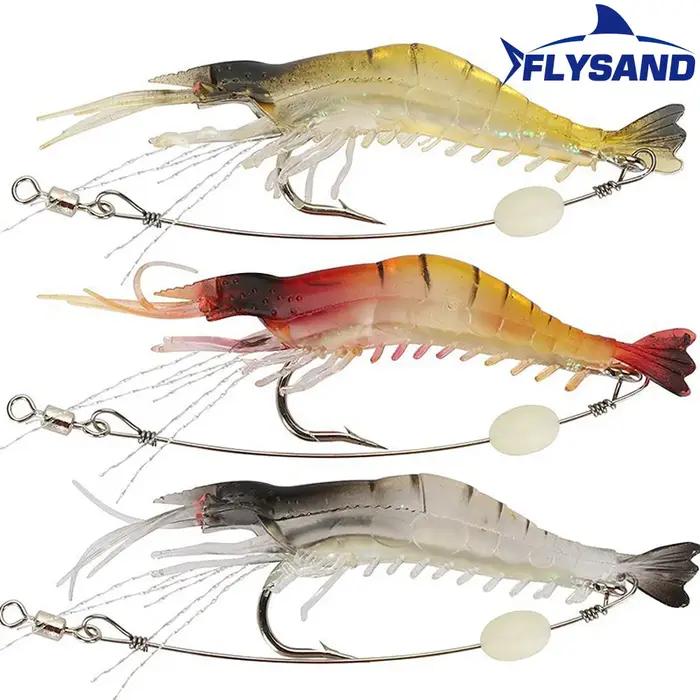 FLYSAND leurre à crevettes avec crochets leurres de pêche souples lumineux appâts à crevettes appâts