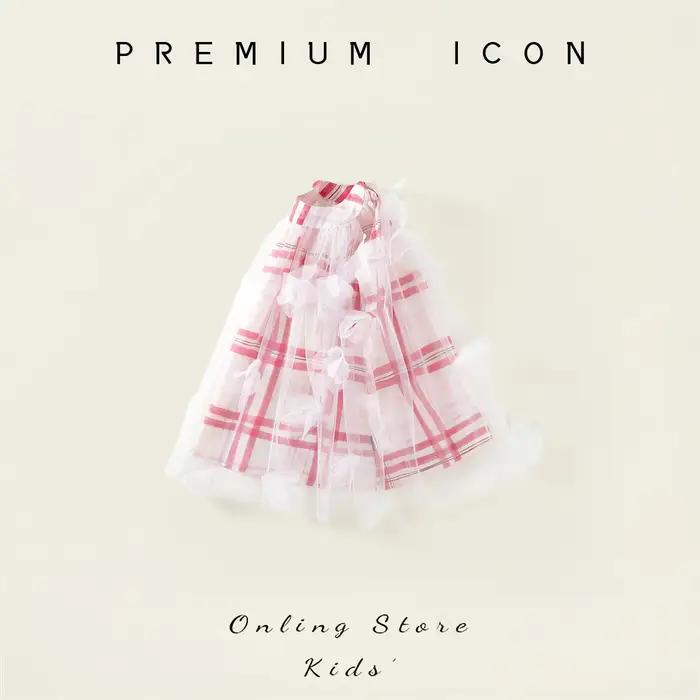 Robe à carreaux Nouveauté Été 2026, Robe-veste en maille à nœuds pour enfants de petite et moyenne t