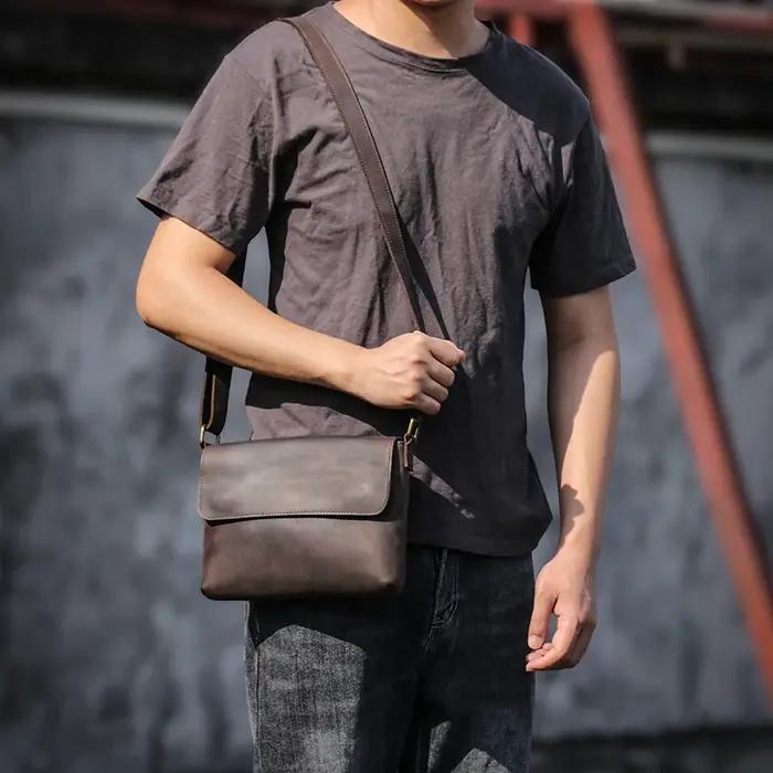 GURO-Sac messager vintage en cuir véritable pour homme, sac à bandoulière, cuir de vachette cheval,