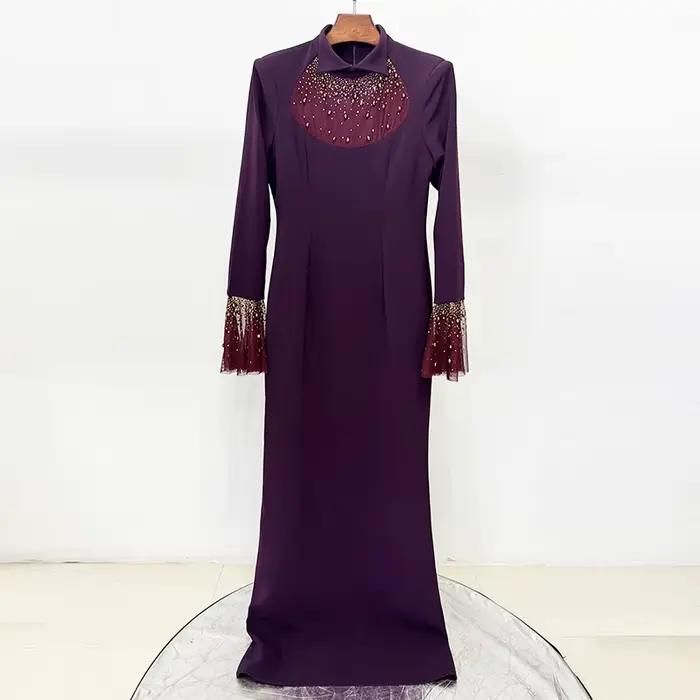 Nouvelle Collection 2026 – Robe Longue de Créateur pour Femme avec Col à Revers, Maille Patchwork, D