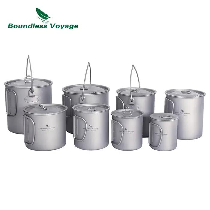 Boundless Voyage Camping Titanium Cup Mug, Outdoor Tourist Picnic Cooking Face Pot, Britware, Randon
