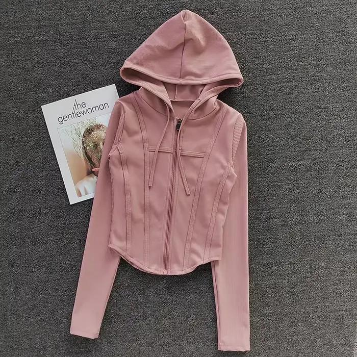 Manteau de Fitness pour femmes, Cardigan à capuche, veste de Sport serrée à séchage rapide, chemise