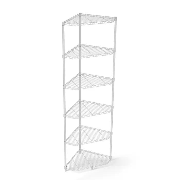 Étagère d'angle en fil métallique à 6 niveaux, étagère pentagonale T1, métal réglable, rapDuty, rang