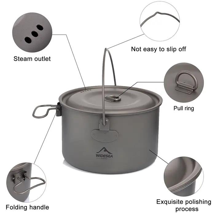 Widesea Camping vaisselle titane batterie de cuisine ensemble tourisme chaudron extérieur marmite pi