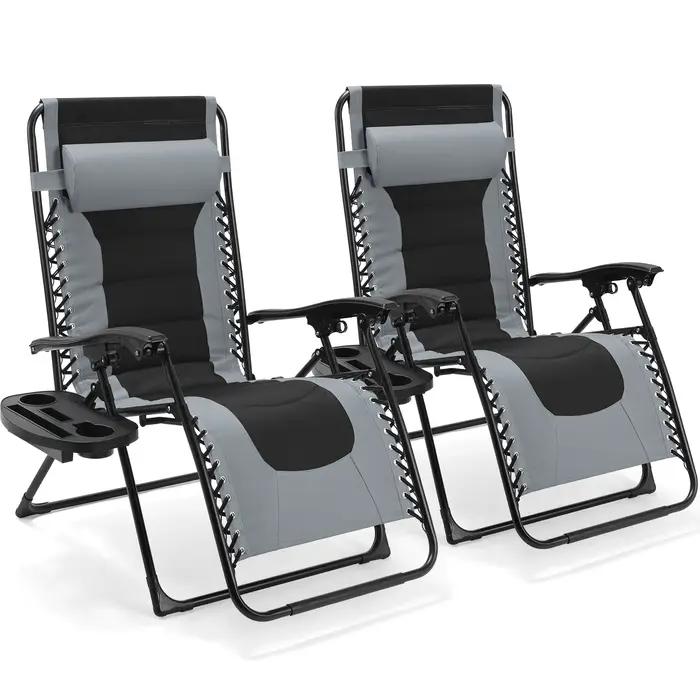 Chaise zéro gravité rembourrée, ensemble de 2 chaises inclinables pliables pour l'extérieur, chaise