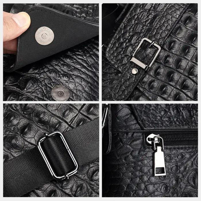 SCHLATUM-Sac à bandoulière en cuir véritable pour homme, motif crocodile, sac de poitrine Messenger,