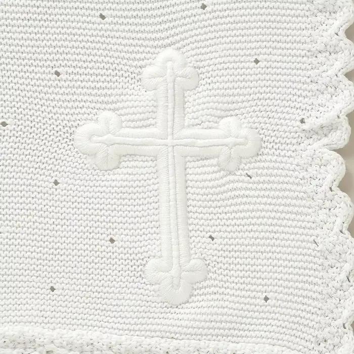 Couvertures de baptême pour bébé, 100x80cm, tricot doux en coton avec coutures croisées, pour nouvea