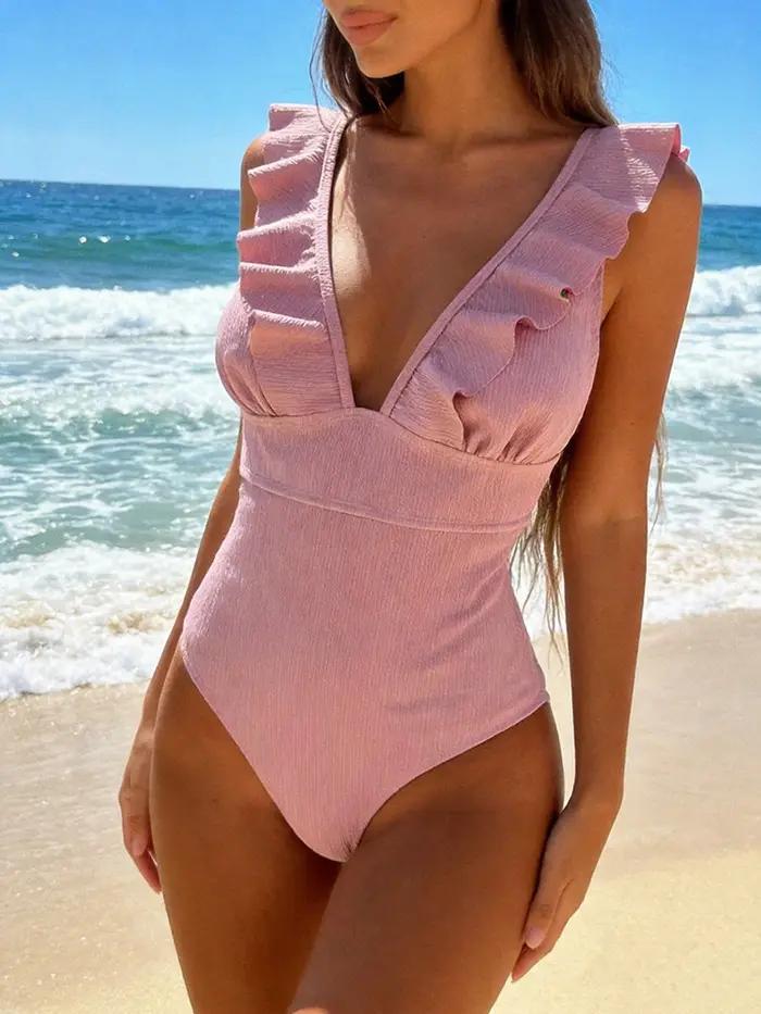 Maillot de bain une pièce sexy à volants pour femme 2026 – Monokini de natation et de plage pour fem