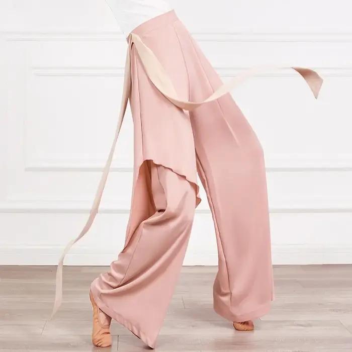 Pantalon à jambes larges en mousseline de soie, pantalon d'été fin taille haute, pantalon de danse Y