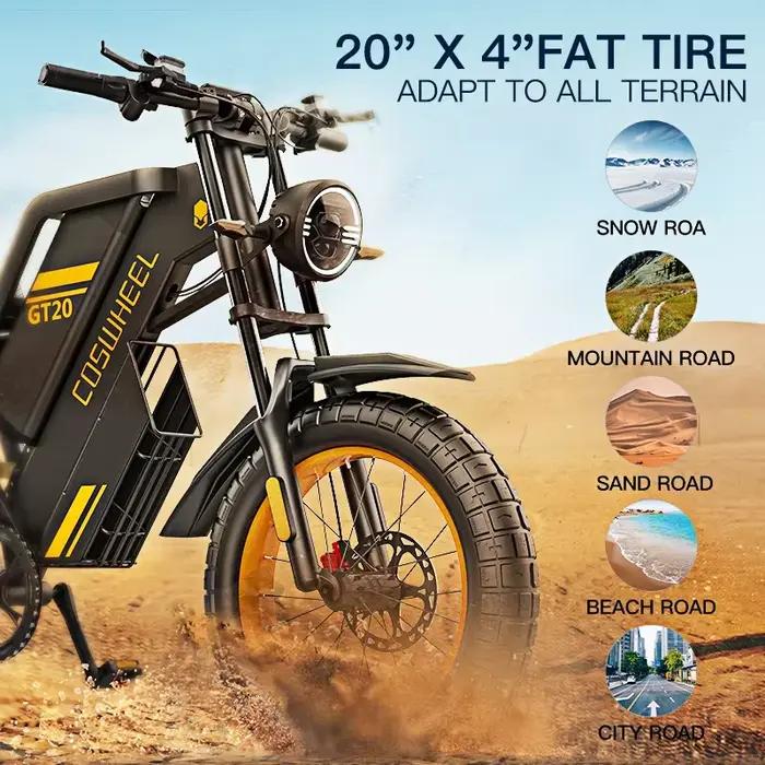Vélo électrique Coswheel pour adultes 2000W 60V Moto Tout-Terrain VTT Fatbike 20 pouces探险骑行电助力自行车成人群山探险终极利器