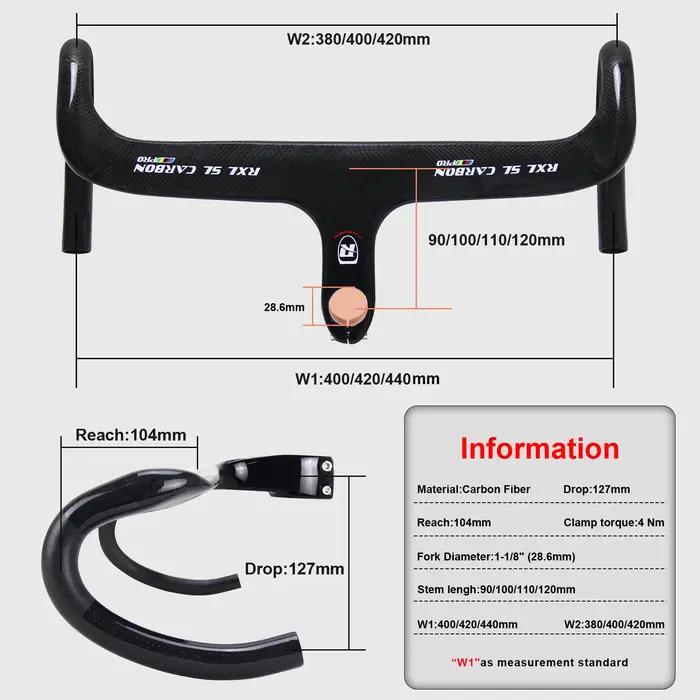 RXL SL-Guidon de vélo de route en carbone intégré avec tige, guidon de course, noir, acheminement in