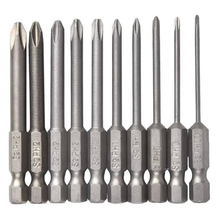 10 pièces 65mm magnétique 1/4 pouces Hex électrique tournevis cruciforme embouts PH00 PH0 PH1 PH2 ti