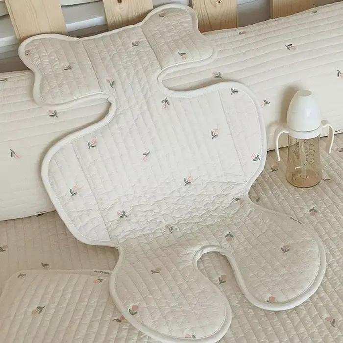 Coussin de siège de poussette pour bébé, ours lapin brodé, toutes saisons, matelas de chariot respir