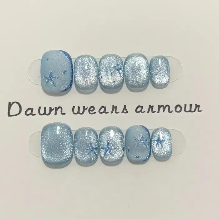 10 pièces ballerine courte presse à la main sur les ongles bleu oeil de chat faux ongles portable on