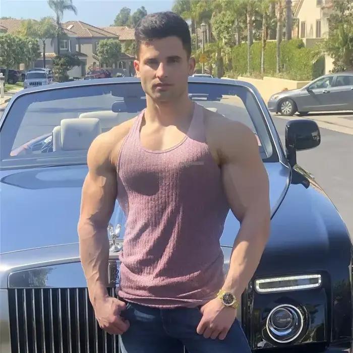 Débardeur tricoté à rayures pour hommes, chemise d'été respirante à séchage rapide, Fitness, Slim Fi