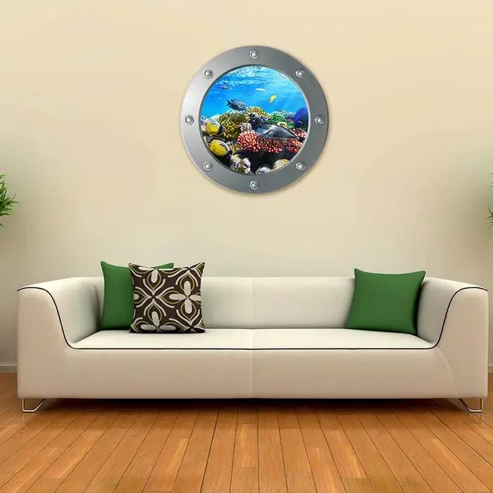 Autocollants muraux d'animaux de fond marin, hublot sous la mer, 3D, chambres d'enfants, décoration