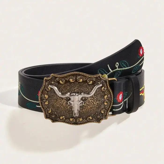 Ceinture imprimée à boucle de cowboy vent de cowboy occidental vintage