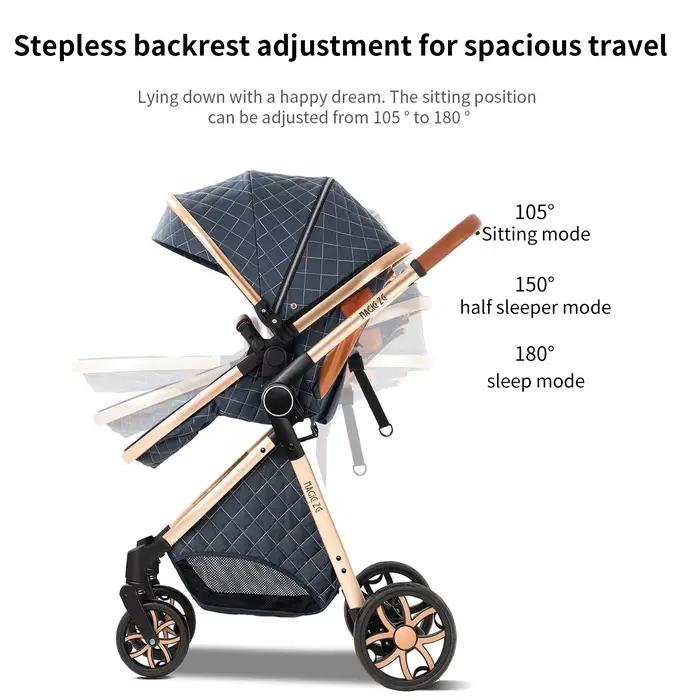 Poussette Bébé 3 en 1 Pliable Légère avec Dossier Réglable et Capote pour Nouveau-né, Idéale pour le