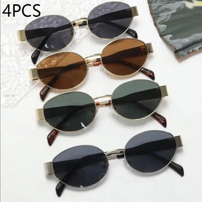 Lunettes de personnalité ovales en métal, petites lunettes rondes à la mode, accessoires de plage po