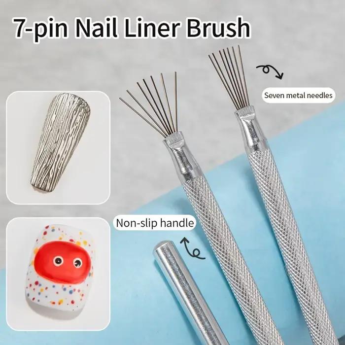 Professionnel 7 broches rayure Nail Art Liner brosse 3D pointe Ultra-mince ligne dessin stylo UV Gel